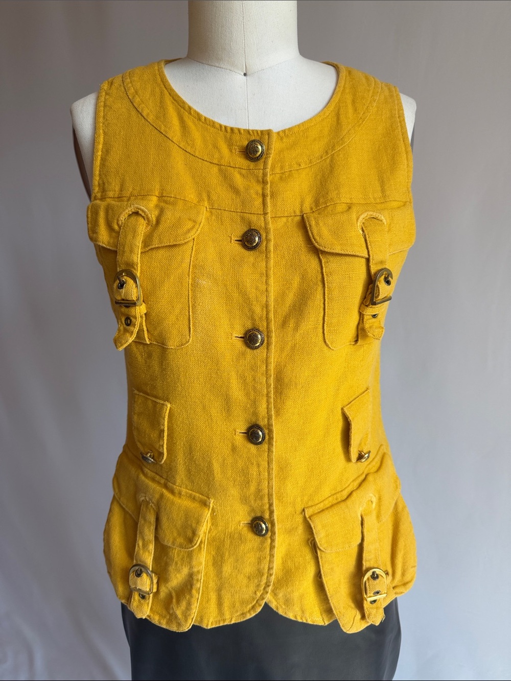 Yellow Sleeveless Utility Vest Jacket